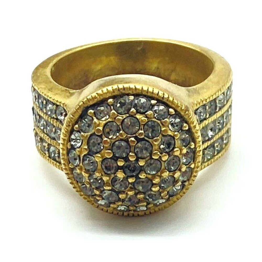 Vintage Heidi Daus Gold Tone Belgium Disc Statement Ring Swarovski Crystal Sz 6